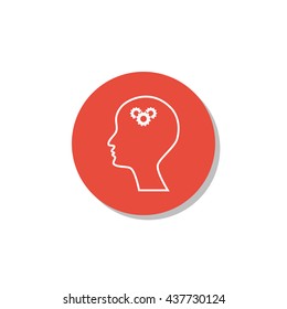 Vector illustration of man gears sign icon on red circle background.