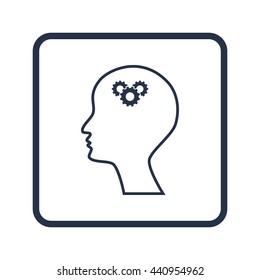Vector illustration of man gears sign icon on blue round background.