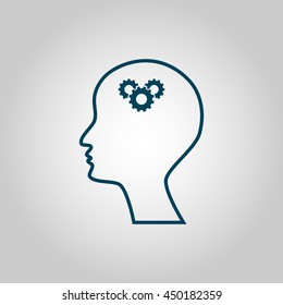Vector illustration of man gears sign icon on grey background.