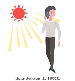 Vector illustration of man getting strong sunlight.