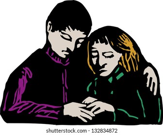 Vector illustration of man giving comfort to an upset woman