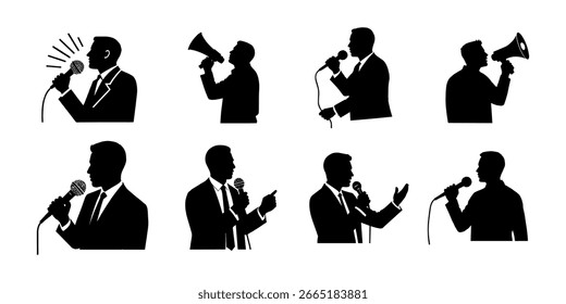 ilustração vetorial de um homem dando uma silhueta de fala