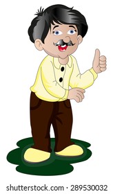 Ilustración vectorial de un hombre dando gestos de aprobación hacia arriba.