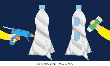 Ilustración vectorial de un hombre con una pistola de pegamento y una botella de agua