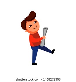 vector illustration a man goes with a newspaper in his hand