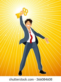 Vector illustration of a man with golden key