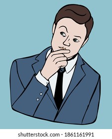 Vector illustration of a man in a gray business suit puzzled by something