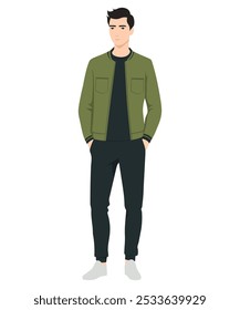 Vector illustration of a man in a green jacket. Simple yet stylish combination suitable for a casual urban look.