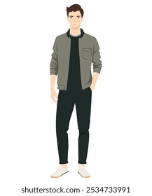 Vector illustration of a man in a green jacket. Simple yet stylish combination suitable for a casual urban look.