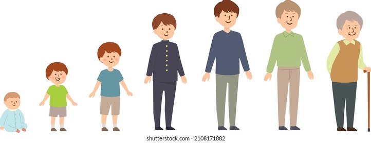Vector illustration of a man growing old