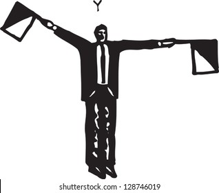 Vector illustration of a man guiding with flags