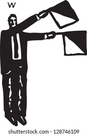 Vector illustration of a man guiding with flags