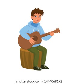 Vector illustration of man and guitar icon. Collection of man and music stock vector illustration.