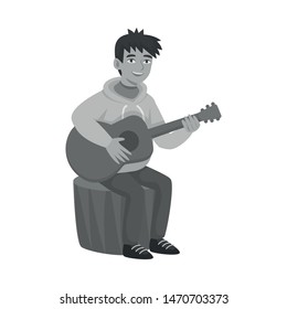 Vector illustration of man and guitar sign. Collection of man and music stock symbol for web.