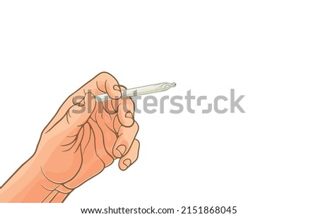 Vector illustration of man hand holding marijuana cigarettes without filters,homemade cigarettes,twisted cigarette,stop smoking,isolated on white,Good health without smoking,World No Tobacco Day.
