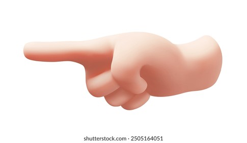 Vector illustration of man hand point gesture to left on white color background. 3d style design of fore finger point gesture male white skin hand for web, banner, poster, print