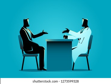 Vector illustration of a man having consultation with doctor