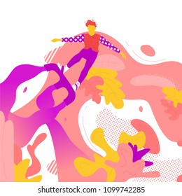 Vector illustration of a man having fun while flyboarding in summer. Extreme sport concept.