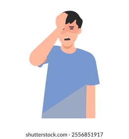 Vector illustration of a man having a headache, migraine, pain head, or skull ache. Throbbing, pulsating, intense to very severe.