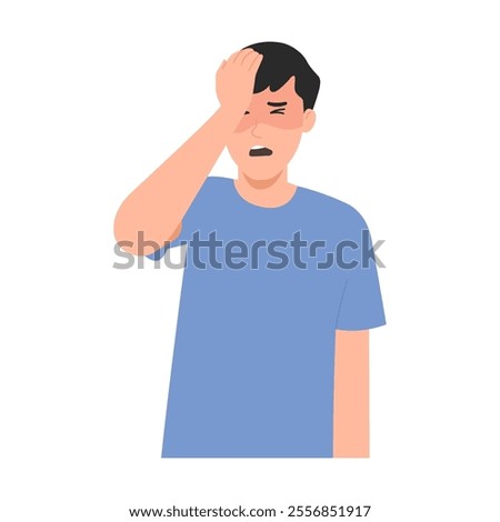 Vector illustration of a man having a headache, migraine, pain head, or skull ache. Throbbing, pulsating, intense to very severe.
