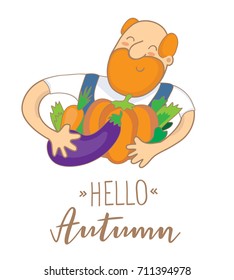 Vector illustration of a man with 'hello autumn' text