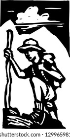 Vector illustration of man hiking