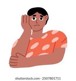 Ilustración vectorial de un hombre con las manos en la cara y una expresión de preocupación