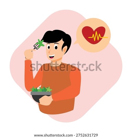 Vector illustration of man with hold vegetables bowl to healthy life. healthy life design infographic
