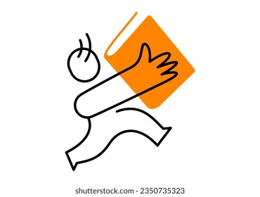 Vector illustration of man hold yellow book shape on white color background. Flat line art style design of man run with book for web, banner, poster, print