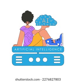 Vector illustration of a man holding an AI brain.