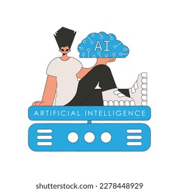 Ilustración vectorial de un hombre con un cerebro de inteligencia artificial.