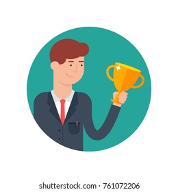 Vector illustration of a man holding an award