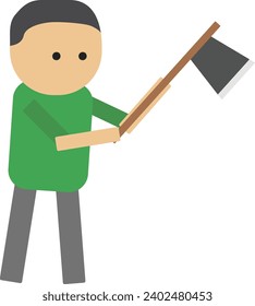 vector illustration of a man holding an axe 