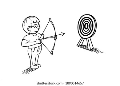 Vector illustration of man holding a bow aiming at the target