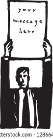 Vector illustration of a man holding a carton board