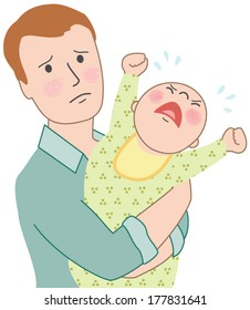 Vector Illustration of Man Holding a Crying Baby