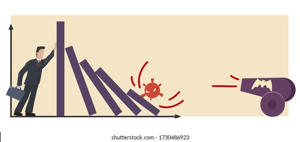 Vector illustration of man holding economic from virus