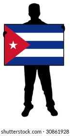 vector illustration of a  man holding a flag of cuba