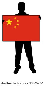 vector illustration of a  man holding a flag of china