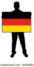 vector illustration of a  man holding a flag of germany