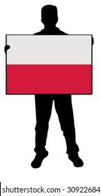 vector illustration of a  man holding a flag of poland