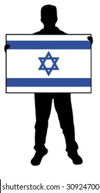 vector illustration of a  man holding a flag of israel