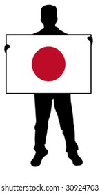 vector illustration of a  man holding a flag of japan