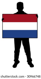 vector illustration of a  man holding a flag of holland