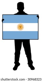 vector illustration of a  man holding a flag of argentina