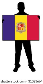 vector illustration of a man holding a flag of andorra