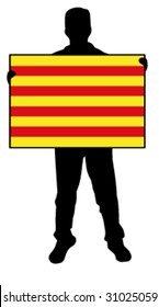 vector illustration of a man holding a flag of catalonia