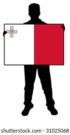 vector illustration of a man holding a flag of malta