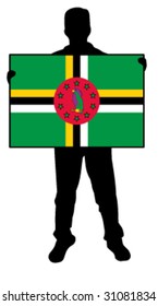 vector illustration of a man holding a flag of dominica