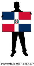 vector illustration of a man holding a flag of dominican republic